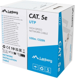 Инсталационен LAN кабел  Lanberg LAN cable CAT.5e utp 100m solid cu grey fluke passed