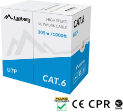 Инсталационен LAN кабел  Lanberg LAN cable CAT.6 utp 305m solid cu grey cpr + fluke passed