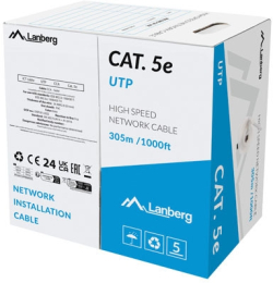Инсталационен LAN кабел  Lanberg LAN cable CAT.5e 305m solid cca grey fluke passed