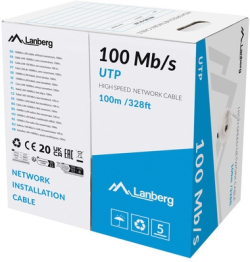 Инсталационен LAN кабел  Lanberg LAN cable 100mb-s 100m solid cca grey