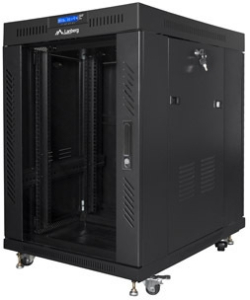 Шкаф за техника - Rack Lanberg rack cabinet 19" free-standing 15U-600x800 (flat pack) with glass door lcd black v2