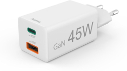 Принадлежност за смартфон HAMA Бързо мини зарядно, 45 W, 1x USB-C - 1x USB-A, PD, бяло