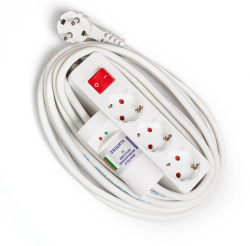 Контакт ETC 73-951 ел. разклонител със защита от пренапрежение и детска защита, 3 гнезда, 5м, с ключ