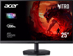 Монитор Acer Nitro KG251QX0biip, 24.5" 1920 x 1080, VA, 200 Hz, 250 cd/m2, 2x HDMI, 1x DisplayPort, Черен