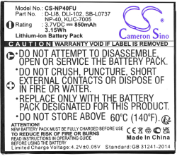 Аксесоар за фотоапарат FUJI NP40 Li-Ion - Батерия за фотоапарат, 3.7 V, 700 MAH, Cameron Sino