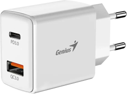 Принадлежност за смартфон Genius бързо зарядно Fast Charger PD-20AC - 20W, USB-A, USB-C, PD3.0, QC3.0, White