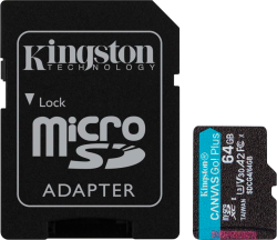 SD/флаш карта KINGSTON 64GB microSDXC Canvas Go Plus Gen4 200MB-s A2 U3 V30 Card + Adapter