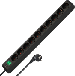 Контакт Разклонител 10x 2P+E с ключ и кабел 3m Черен - Brennenstuhl Eco-line BS1159300010