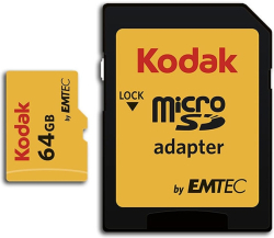 SD/флаш карта Micro SDXC 64GB KODAK 90-25MB-s Cl10 V10 + Adapter