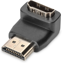 DIGITUS AK-330502-000-S :: Адаптер HDMI 90°, ъглов, 4K, M-F, gold, черен