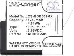 Аксесоар за фотоапарат Cameron Sino - Съвместим с GOPRO Hero 5, Hero 6, Hero 7, Hero 8 AHDBT-501, 1250 mAh, 3.85 V; CS-GDB501MX