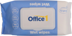 Почистващ продукт Office 1 Мокри кърпи, с капак, 72 броя