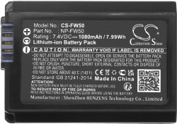 Аксесоар за фотоапарат Cameron Sino - Съвместима със Sony NP-FW50 LiIon, 1080 mAh, 7.4 V; CS-FW50