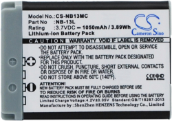 Аксесоар за фотоапарат Cameron Sino - Съвместим с CANON NB13MC NB13L, 1050 mAh, 3.7 V; CS-NB13MC