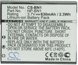 Аксесоар за фотоапарат Cameron Sino - Съвместим с SONY NP BN1 LiIon, 630 mAh, 3.7 V; CS-BN1