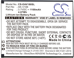 Батерия за смартфон CAMERON SINO - Съвместима с EMPORIA Touch Smart, Touch Smart 2, Touchsmart V188 AK-V188 LiIon, 1100 mAh, 3.7 V; CS-EAV188SL