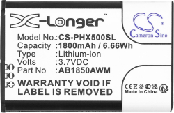 Батерия за смартфон CAMERON SINO - Съвместим с PHILIPS AB1720AWM, AB1790AWM, Xenium 9A9K LiIon, 1800 mAh, 3.7 V; CS-PHX500SL