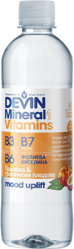 Продукт Devin Функционална вода Минерали & Витамини, праскова и тропически плодове, 425 ml