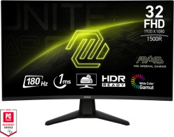 Монитор MSI - 31.5", Оборудван с VA панел с резолюция 1920 x 1080, честота на опресняване 180 Hz и време за реакция 1 ms. MPRT, Черен