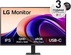 Монитор LG 27U631A-B, 27" QHD LED AG, IPS, 100Hz, 5ms, 250 cd/m2, 1000:1, QHD (2560 x 1440), sRGB 99% , HDR 10, USB-C (PD 15W), HDMI
