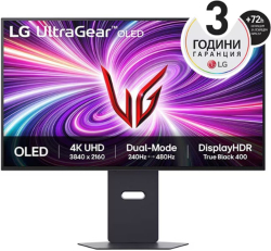 Монитор Геймърски LG 32GS95UV-B, 31.5" 4K UHD OLED Dual-Mode, 0.03ms (GtG), UHD (3840x 2160), 4K 240Hz, FHD 480Hz, 1500000:1, 450 cd-m2