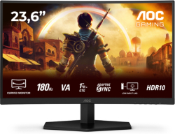Монитор AOC C24G42E, 23.6" VA Curved 1500R, WLED, 1020x1080 180Hz, 4ms GtG, 0.5ms MPRT, 250cd m-2, 2xHDMI, DP, Черен