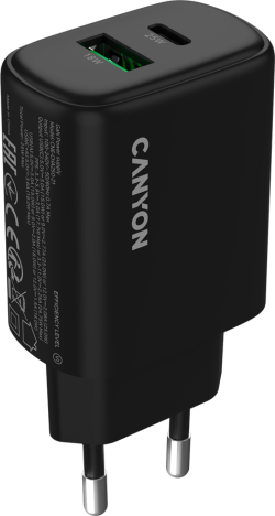 Принадлежност за смартфон CANYON charger OnCharge 250 25W 1xPD 1xQC EU Black