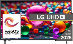 Телевизор LG 55UA75003LA, 55" 4K UltraHD TV 4K (3840x2160), DVB-T2/C/S2, webOS 25 Smart, HDMI eARC, LAN, USB, Bluetooth, Black