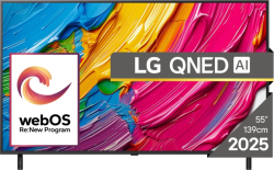 Телевизор LG 55QNED80A3A, 55" 4K QNED HDR Smart TV, 3840x2160, DVB-T2-C-S2, Bluetooth 5.1, HDMI, LAN