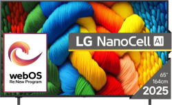 Телевизор LG 65NANO80A3B, 65" 4K HDR Smart Nano Cell TV, 3840x2160, DVB-T2-C-S2, Bluetooth, WiFi, HDMI, USB