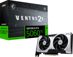  MSI Video Card NVIDIA GeForce RTX 5060 Ti 16G VENTUS 2X PLUS, 16GB GDDR7, 128-bit, 2587 MHz Boost, 4608 CUDA Cores, PCIe 5.0 (x8), 3x DP 2.1b, HDMI 2.1b, RAY TRACING, Dual Fan, 180W TDP, 8-pin PCIe Power, G-SYNC, 2-Slot, 3Y