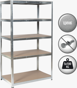 Метален стелаж Carmen CR-1017 - 180х100х40 см, до 100 кг на рафт - цинк