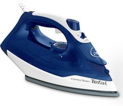  Ютия Tefal Express Steam FV2838E0, 2400W, Парна струя 180 гр/мин, Променлива пара 0-40 гр/мин, 270 мл, Функция против варовик, Бял/Син