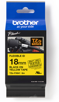  ЛЕНТА ЗА ЕТИКЕТНИ ПРИНТЕРИ BROTHER ТИП TZE FLEXI - 18 mm x 8 m - BLACK ON YELLOW FLEXIBLE ID - PN TZEFX641 (TZE-FX641)