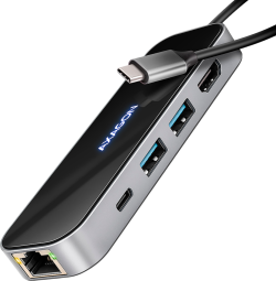 USB Хъб AXAGON HMC-6GLN 2x USB-A 5Gbps, 1x USB-C 5Gbps, 4K-60Hz HDMI, RJ-45, USB 3.2 Gen 1 hub, PD 100W, 20cm USB-C cable