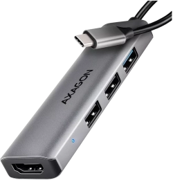 USB Хъб AXAGON HMC-H3A, 2x USB2.0, 1x USB3.0, 1x HDMI 4K 30Hz, Plug & Play, метален корпус, USB-C, Сив