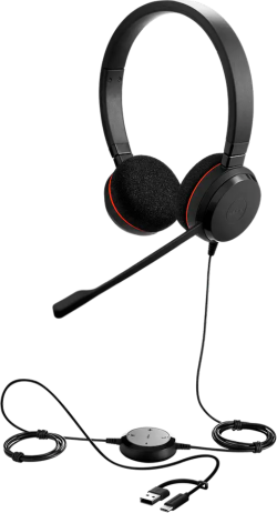 Слушалки JABRA Evolve 20, Stereo UC, USB C-A adapter