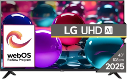 Телевизор LG 43UA73003LA, 43" 4K UltraHD TV 4K (3840x2160), DVB-T2/C/S2, webOS 25 Smart, ThinQ AI, Alpha 7 AI Processor, WiFi, HDR10 pro, HLG