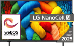 Телевизор LG 50NANO80A3B, 50" 4K HDR Smart Nano Cell TV, 3840x2160, WiFi, Bluetooth, Hdmi e-ARC , CI, LAN