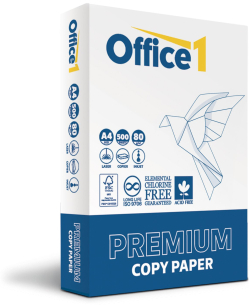 Хартия за принтер Office 1 Копирна хартия Premium, A4, 80 g-m2, 500 листа