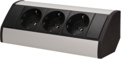 Контакт Разклонител за мебел ъглов 3x 2P+E Шуко с кабел 0.6m Черен/алуминий - Orno OR-GM-9001/B-G(GS)