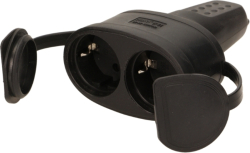  Щекер двоен 2x 2P+E Шуко гумиран с държач IP44 Черен - Orno OR-AE-13117(GS)