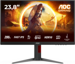 Монитор AOC 24G4HA, 23.8" IPS WLED, 1920x1080, 200Hz, 1ms GtG, 0.5ms MPRT, 300cd m-2, 1000:1, 80M:1 DCR, Adaptive Sync, 2xHDMI, DP