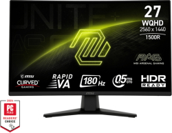 Монитор MSI MAG 274CQF, 27", 0.5ms, 180Hz, Rapid VA, 2560x1440 (WQHD), CURVE 1500R, DP(1.4), 2xHDMI 2.0b, Tilt, VESA, Черен