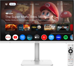 Монитор MSI Modern MD272UPSW, 27", 4ms, IPS, 3840x2160 (UHD), 16:9, Flat, Smart Google TV, Remote Control, HDMI, DP(1.4a), Бял