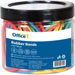  Office 1 Ластици, 90% каучук, диаметър 50 mm, цветни, 50 g в буркан