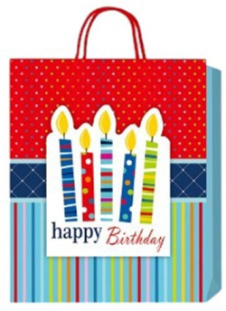  Подаръчна торбичка Happy Birthday, свещички, 3D, 26 х 32 х 10 cm