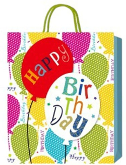  Подаръчна торбичка Happy Birthday, балони, 3D, 26 х 32 х 10 cm