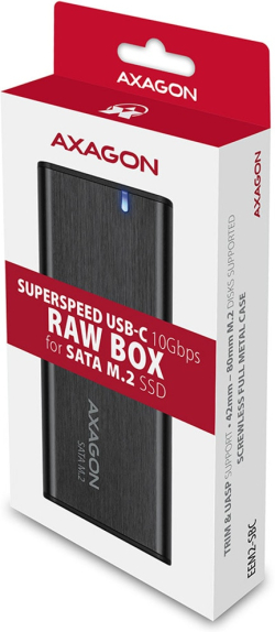 Кутия/Чекмедже за HDD AXAGON EEM2-SD2 USB-C 3.2 Gen 2 - M.2 NVMe - SATA SSD 30-80mm ALU box grey, LCD display