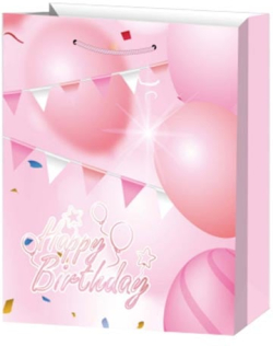  Подаръчна торбичка Happy Birthday, 26 х 32 х 10 cm, розова